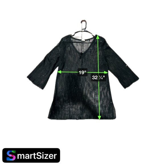 Dotti Black Sheer Mesh Beach Cover-Up Tunic Top V-Neck 3/4 Sleeve Womens Size L - Picture 7 of 8